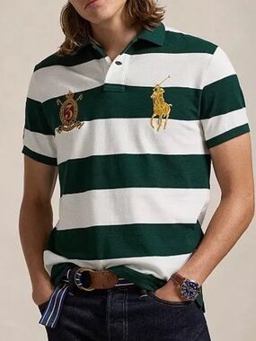 NEW Polo Ralph Lauren Custom Slim Fit Big Pony Crest Mesh Polo Sz Small Striped